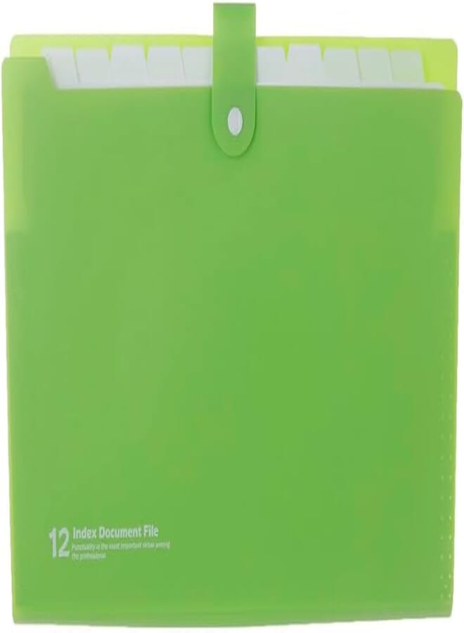 3A Clips DG-8822 Plastic 12 Pockets File 27X38 CM - Green